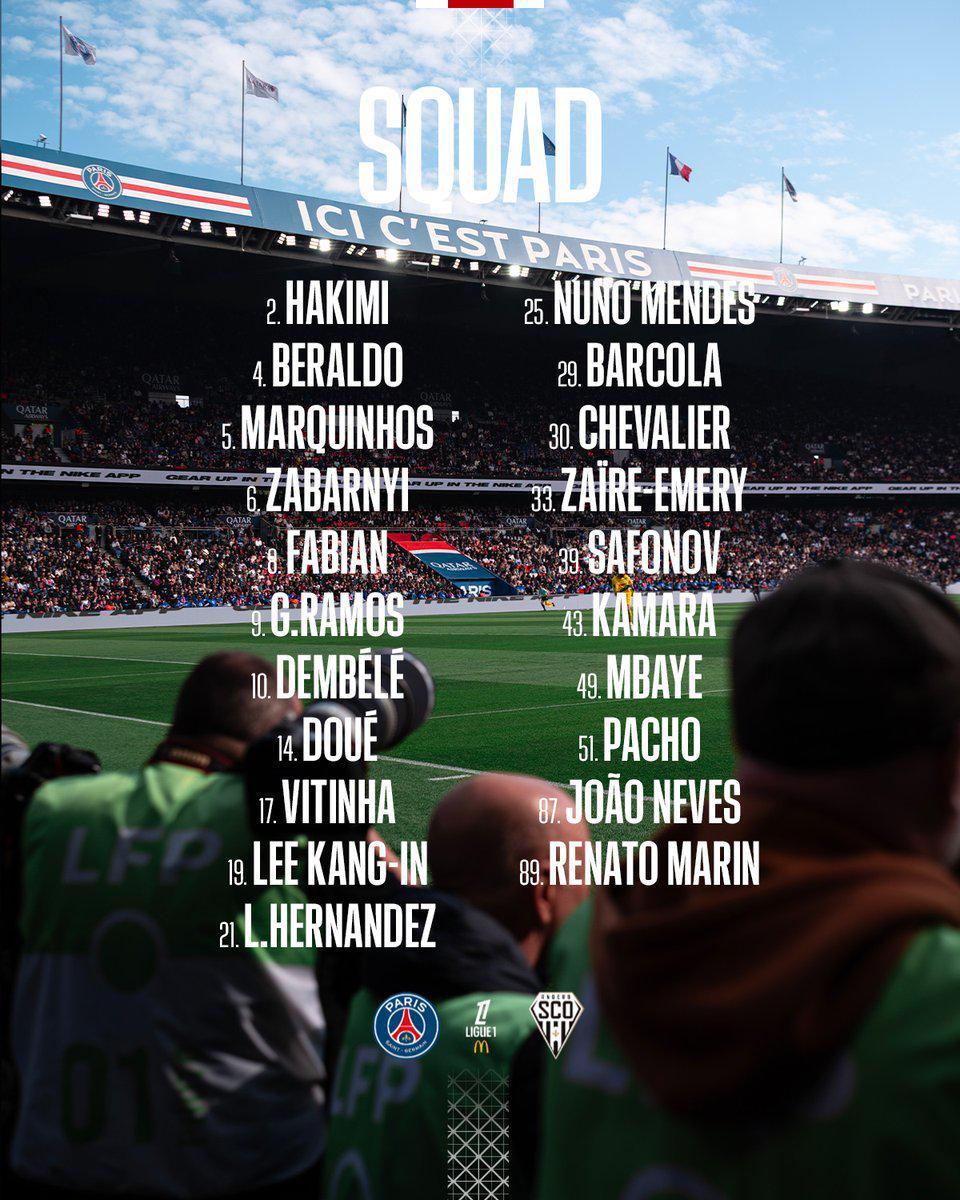 巴黎战昂热大名单:若昂-内维斯回归,KK、多纳鲁马缺席